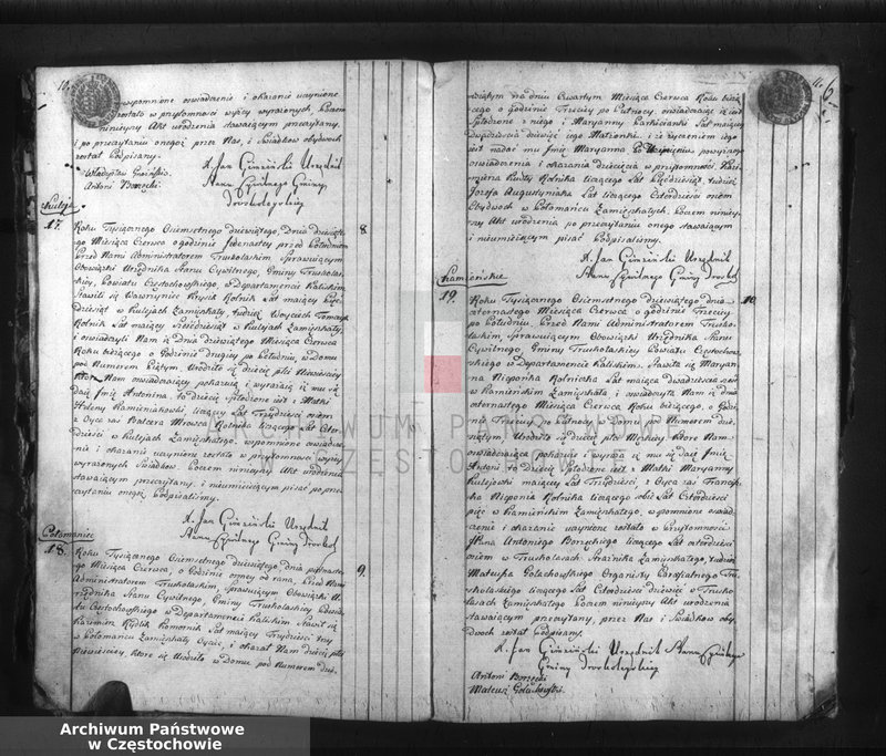 Obraz 8 z jednostki "Akta cywilne urodzeń gminy Truskolasy od dnia 1 miesiąca maja 1809 roku do dnia 30 miesiąca kwietnia 1810 roku wpisane"