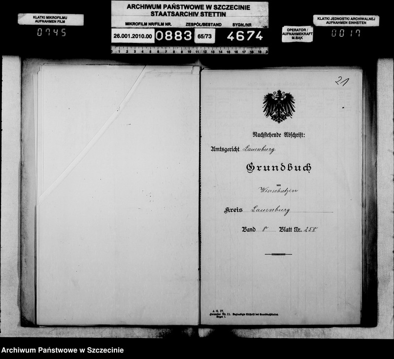 image.from.unit.number "Besitzfestigung des Grundstücks des Stellmachers Ludwig Hirsch in Wierschutzin Kreis Lauenburg"