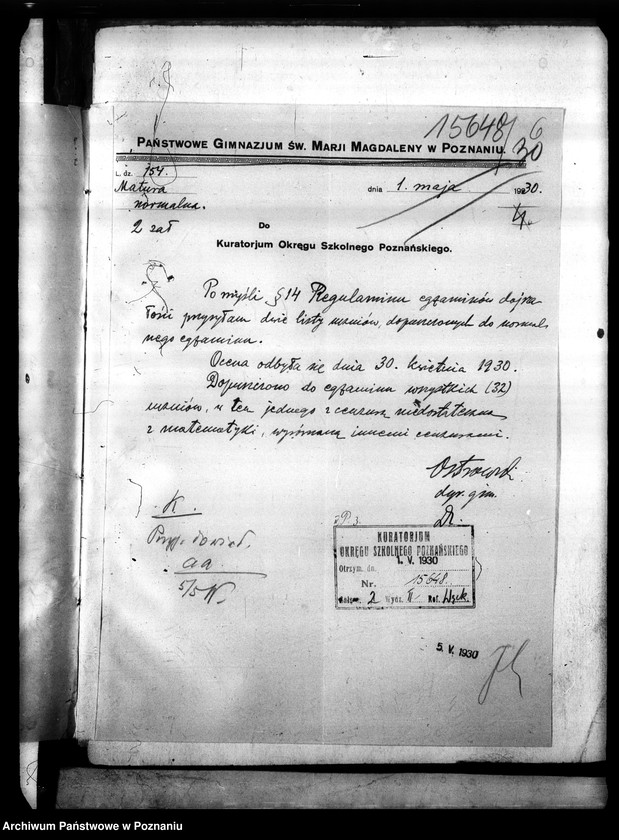 Obraz 10 z jednostki "Państwowe Gimnazjum imienia Marii Magdaleny w Poznaniu [lista uczniów dopuszczonych do matury]"