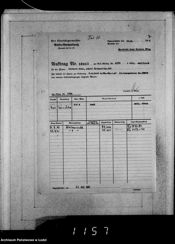 Obraz 11 z jednostki "Erledigte Aufträge von 10000-10999 [Zrealizowane zamówienia na produkty żywnościowe, oleje i inne towary dla Getta]"