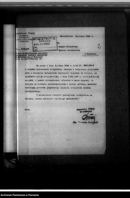 Obraz 6 z jednostki "Zatwierdzenie zakładu przemysłowego /Fabryki musztardy/ St. Robińskiego w Poznaniu"