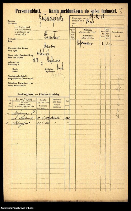 Obraz 7 z jednostki "[Spis ludności Łodzi] Gmerczyńska - Gogul"