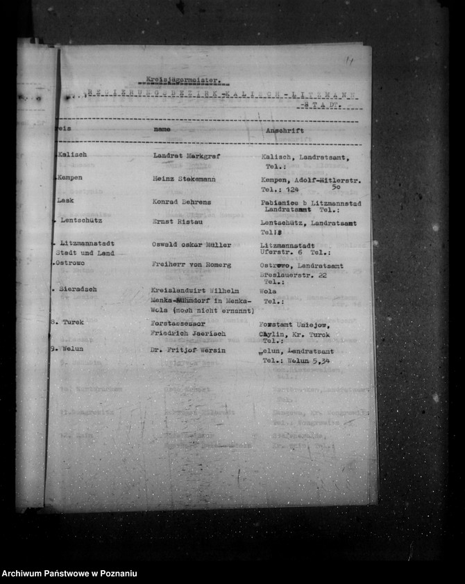 Obraz 16 z jednostki "Landratsämter, Landjahrlager, Kreisjägermeister (adresy)"