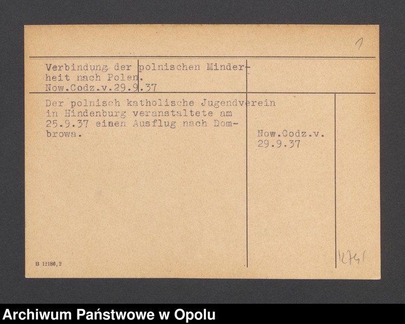 Obraz 3 z jednostki "Verbindung der polnischen Minderheit nach Polen. Now. Codz. v. 29.9.37"
