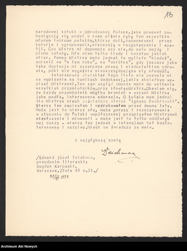 image.from.unit.number "Teal Herbert G. - Tęgi Franciszek; Rękopis Kazimierza Tetmajera "słowa do kantaty" przechowywany oddzielnie"