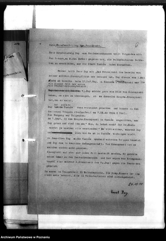 Obraz 10 z jednostki "Poszukiwanie kapitana B. Kruszyńskiego w celu ukarania go za rzekome wystąpienia przeciw Niemcom"