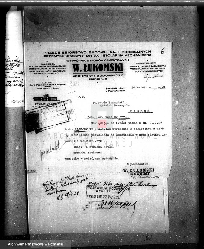 Obraz 10 z jednostki "Tartak w Śmiglu pow. kościański, własność W. Łukomskiego nadzór nad kotłem parowym"