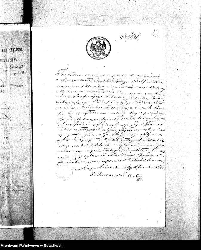 image.from.unit.number "Dowody do Akt Ślubnych z Parafii Suwalskiej 1856 r."
