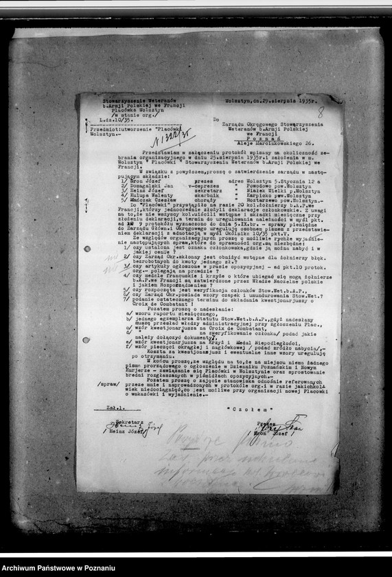 Obraz 12 z jednostki "Sprawy organizacyjne i personalne, korespondencja - członkowie, skład zarządu, sprawozdania z uroczystości, protokoły, zawiadomienia"