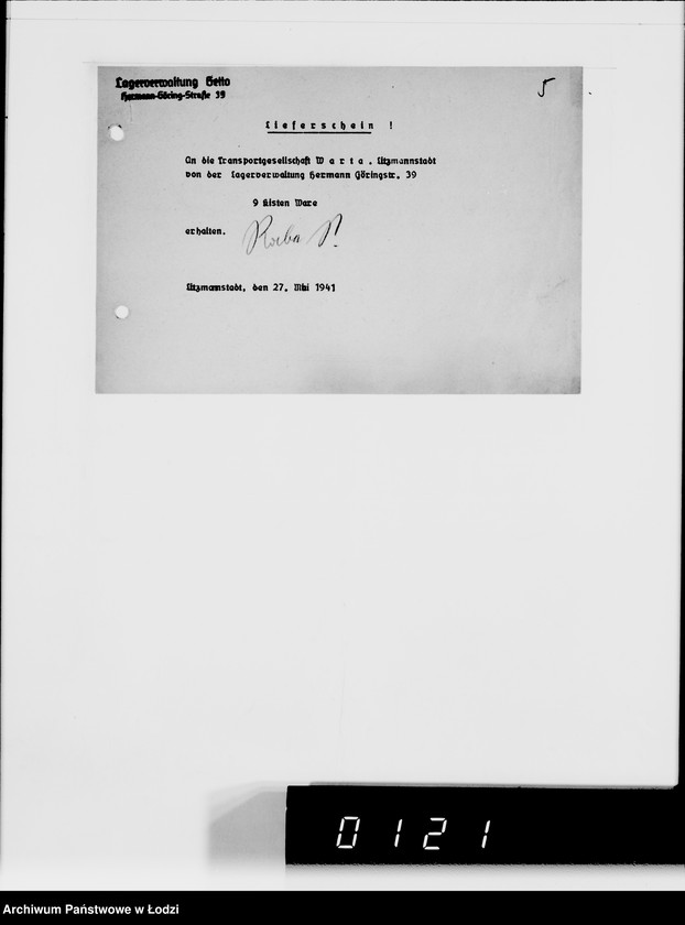 Obraz 9 z jednostki "Beschlagnahmte Sachen. Lager 39 [Kwity przesyłkowe i listy tyczące się przesyłek towarów]"