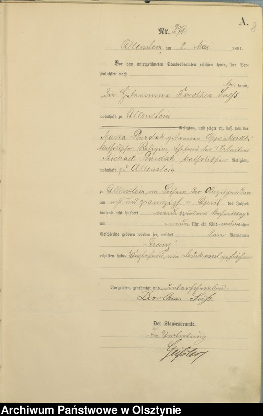 image.from.unit.number "Geburts-Haupt-Register Tom II,Nr 265 - 527"