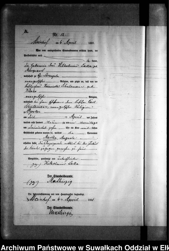 image.from.unit.number "Geburts-Neben-Register des Preussischen Standes-Amtes Gr. Strengeln Kreis Angerburg"