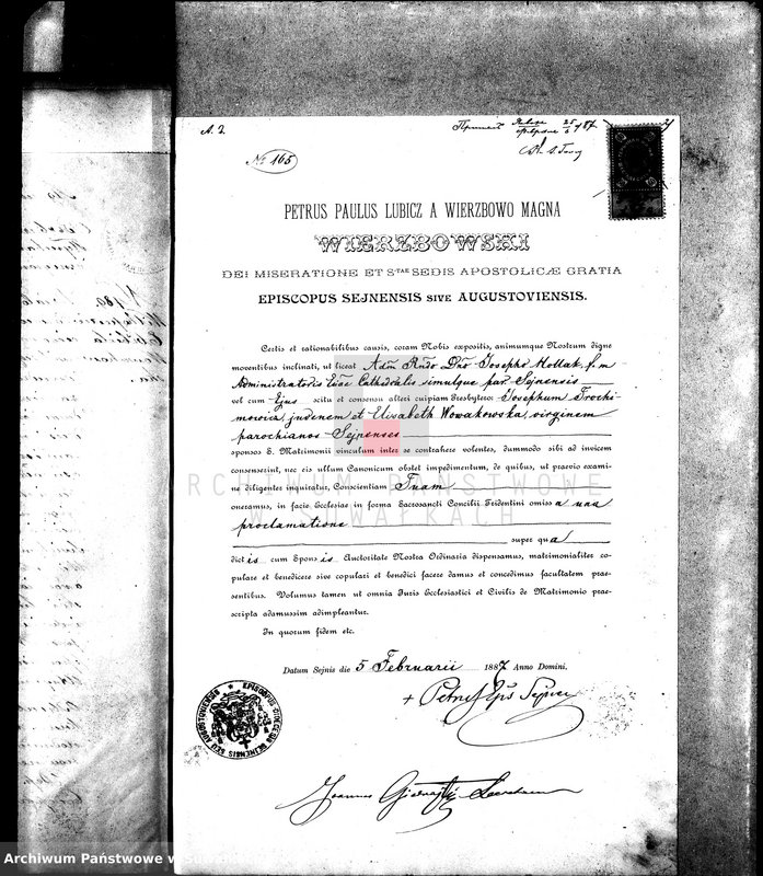 image.from.unit.number "Dokumenty o brakosočetavšichsja Sejneskago Rimsko-Katoličeskago Prichoda za 1887 god."