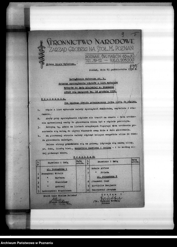 image.from.unit.number "Zarządzenia wyborcze Stronnictwa Narodowego i korespondencja"