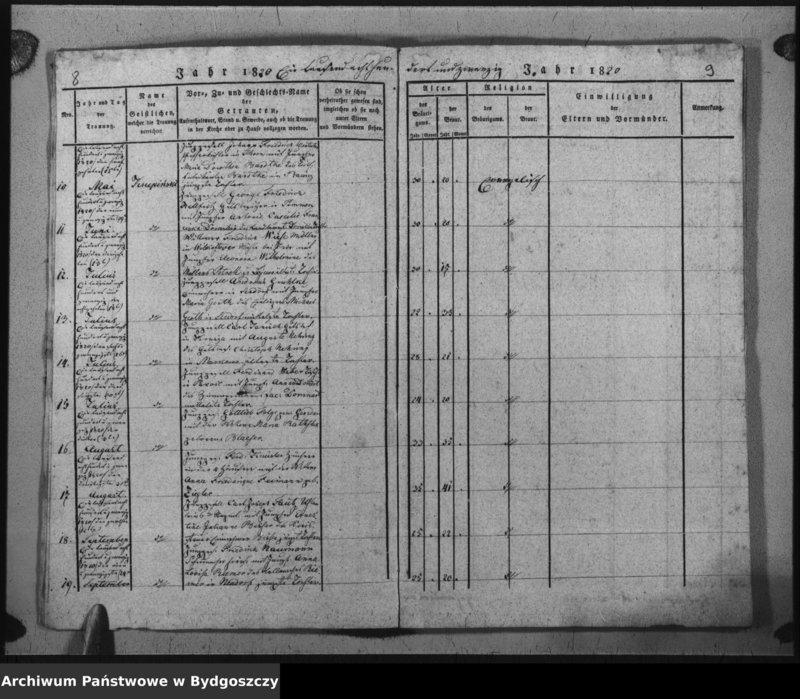 image.from.unit.number "Verzeichniss der Getrauten aus der evangel. Stadt- und Landgemeinde von Inowrazlaw Jahr 1818 bis incl. 1825"