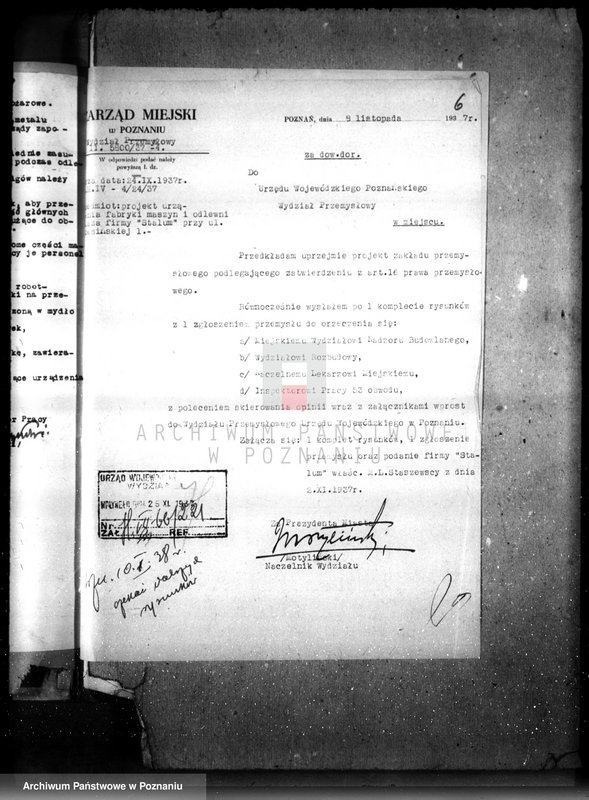 Obraz 10 z jednostki "Zatwierdzenie projektu budowy i urządzenia zakładu przemysłowego nr rej 1503 /odlewy żeliwne lano-kute i budowa maszyn przemysłowych/ Poznań ul. Wrzesińska/ Oraz Fabryka maszyn firmy „Stalum""