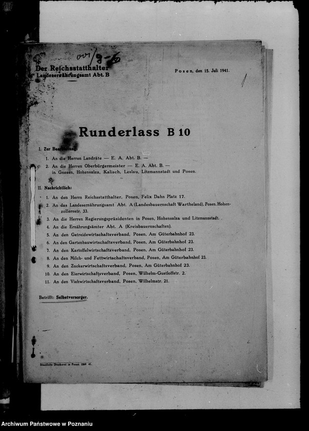 Obraz 5 z jednostki "Okólniki Landesernährungsamt w Poznaniu"