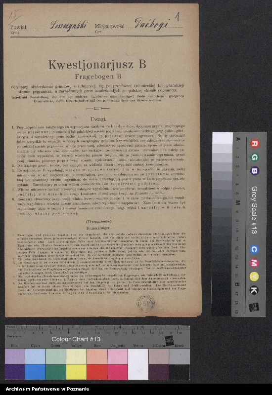 Obraz 3 z jednostki "[Kwestionariusze dotyczące stwierdzenia gruntów znajdujących się po niemieckiej stronie pogranicza a zarządzanych przez zamieszkałych po stronie polskiej] powiat leszczyński"