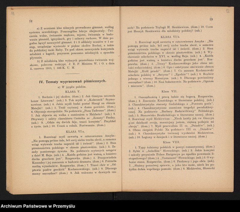 image.from.unit.number "Sprawozdanie Dyrekcji c.k. Gimnazjum w Bochni za rok szkolny 1915/16"