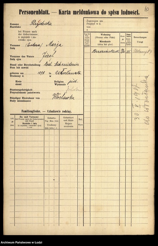 Obraz 12 z jednostki "[Spis ludności Łodzi] Przedbórz-Przybyliński"