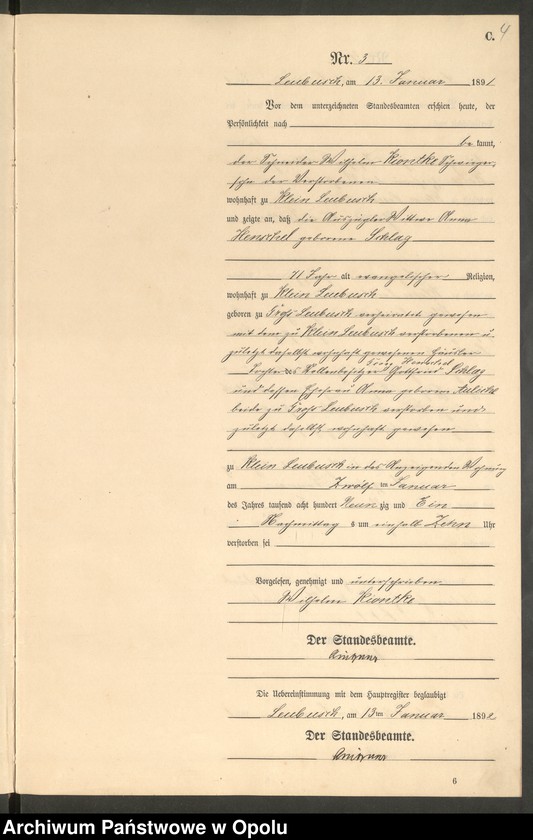 image.from.unit.number "Sterbe-Neben-Register Standes-Amt Leubusch 1891"