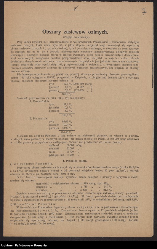 Obraz 7 z jednostki "[Oszacowanie plonów w 1919 roku. Stan ziemiopłodów w kwietniu 1920 roku]"
