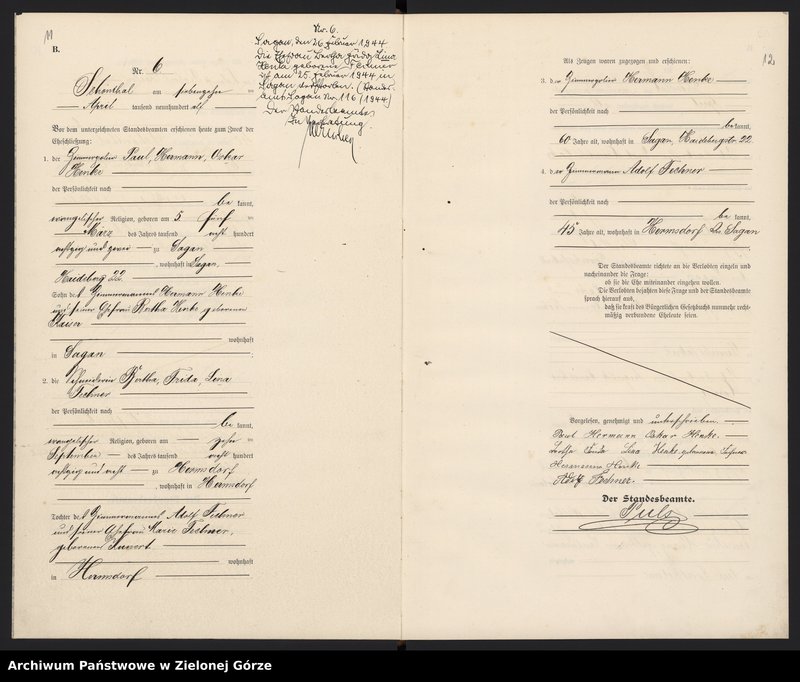 image.from.unit.number "Heirats-Haupt-Register Standesamt Sagan Land"