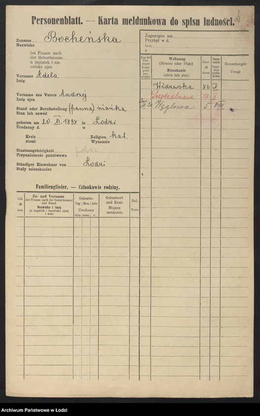 Obraz 4 z jednostki "[Spis ludności Łodzi] Bochenkiewicz - Bogdanow"