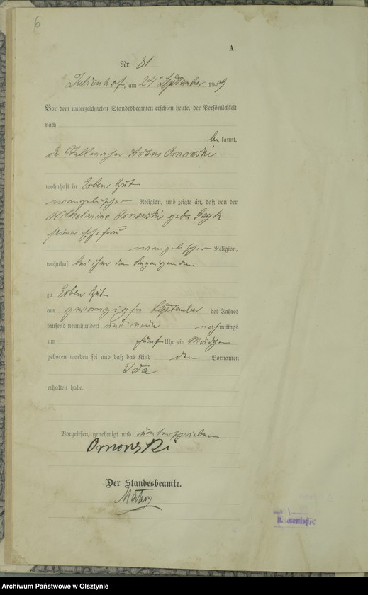 image.from.unit.number "Geburts-Register Nr 76-121 [1909], Nr 1-110 [1910]"