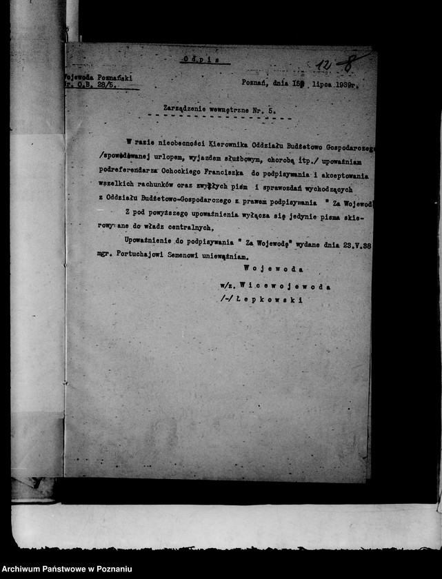 Obraz 15 z jednostki "Zbiór zarządzeń wewnętrznych i pism okólnych Urzędu Wojewódzkiego za rok 1939"