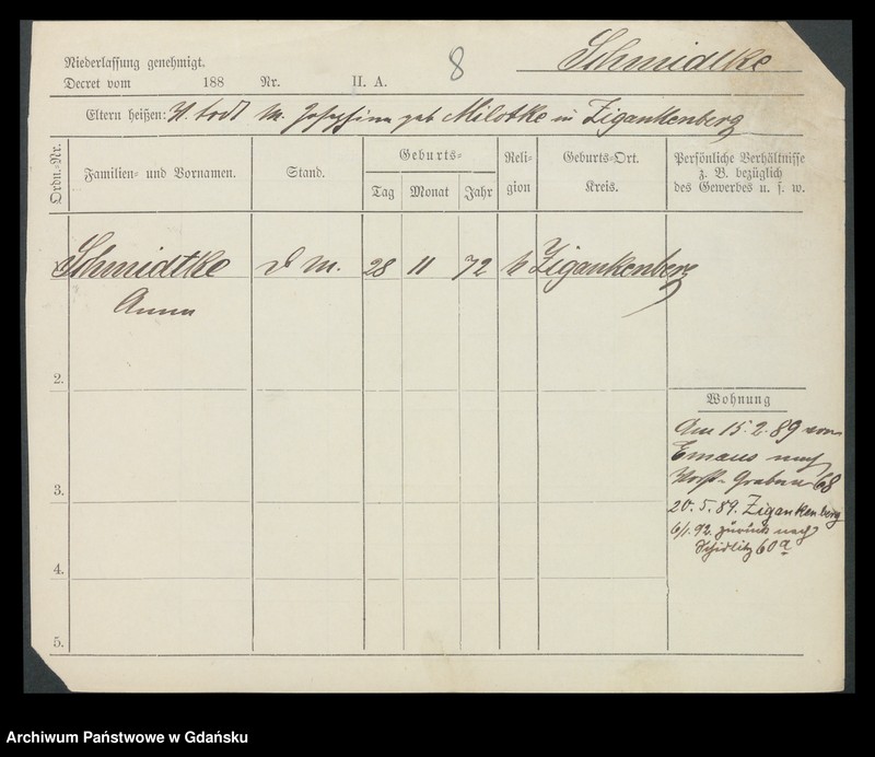 image.from.unit.number "Karty meldunkowe: Schmidtke - Schmirgalski"