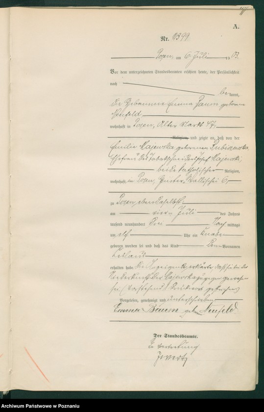 Obraz 11 z jednostki "Księga urodzeń tom V"