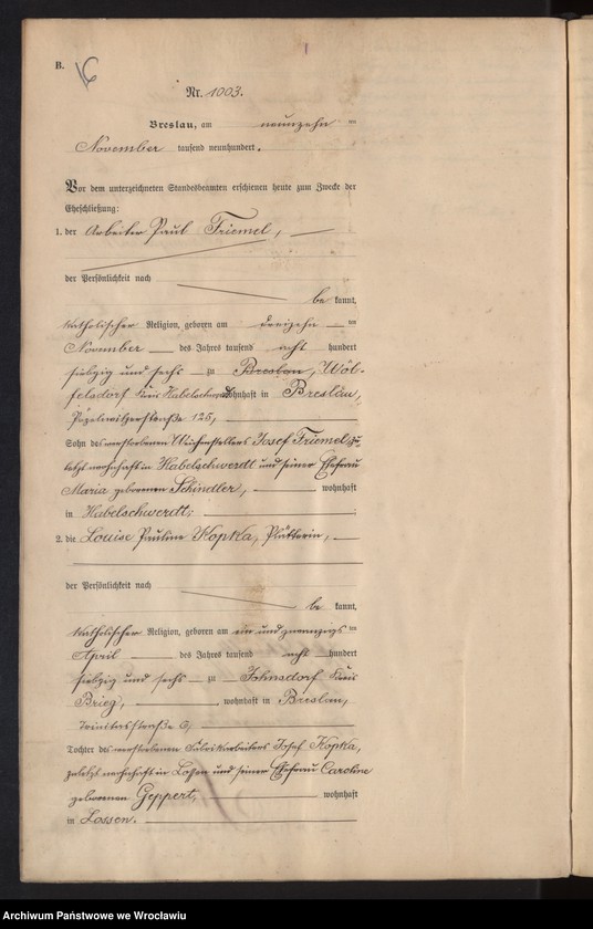 image.from.unit.number "Heiraths-Haupt-Register Breslau I 1900 Band 6"