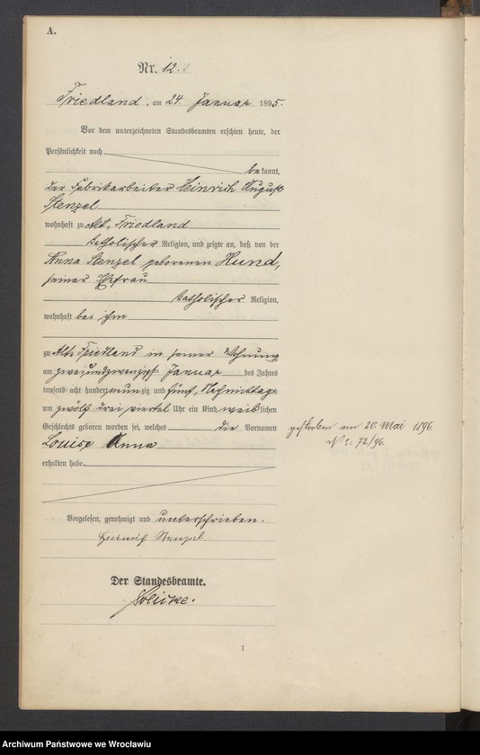 image.from.unit.number "Księga urodzeń USC Mieroszów (Friedland) 1895"