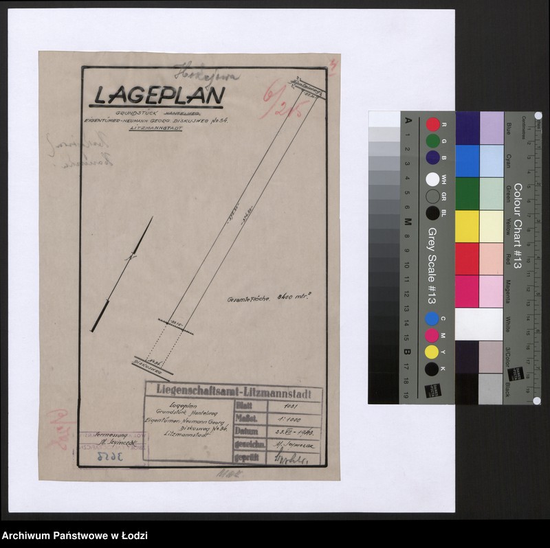 Obraz 1 z jednostki "Lageplan Grundstück Hantelweg Eigentümer - Neumann Georg Diskusweg Nr 34 Litzmannstadt"