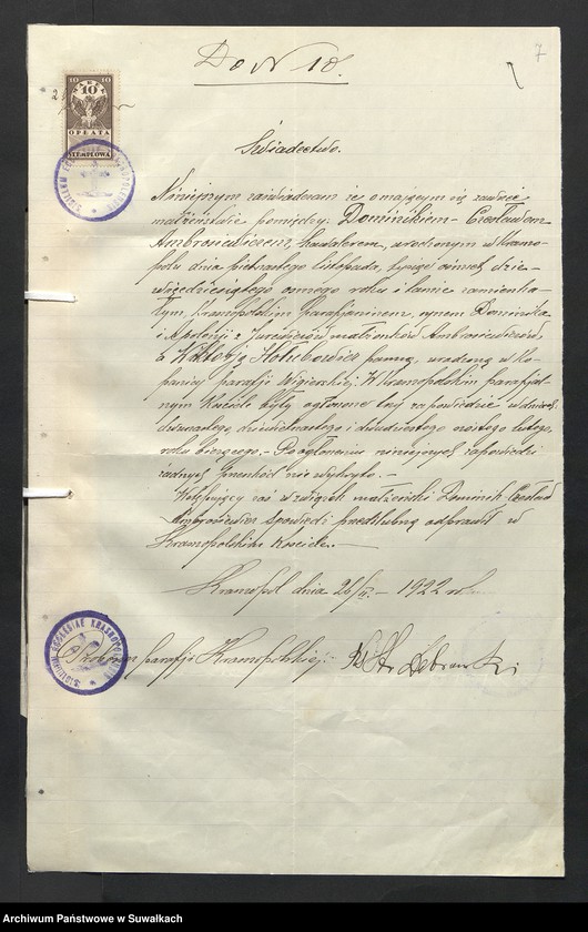 image.from.unit.number "[Dokumenty do akt małżeństw parafii rzymskokatolickiej w Wigrach z 1922 roku]"