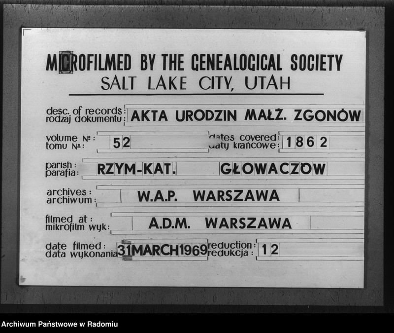 image.from.unit.number "Duplikat akt religijno cywilnych urodzonych, zaślubionych i zmarłych w parafii Głowaczów na rok 1862"