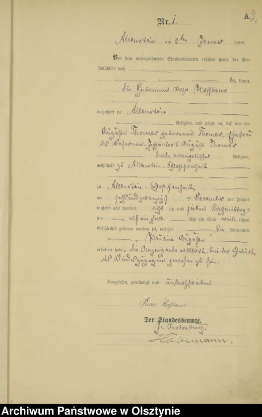 image.from.unit.number "Geburts-Haupt-Register Tom I,Nr 1 - 400"