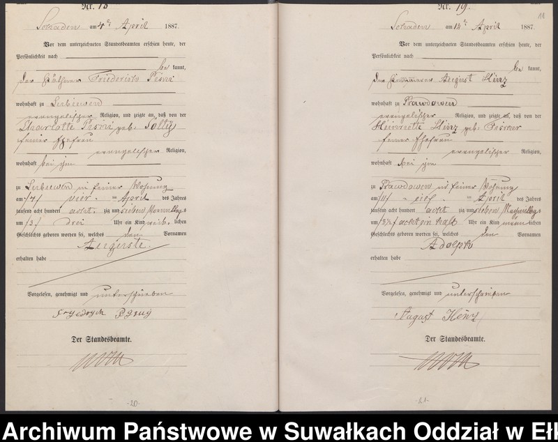 image.from.unit.number "Geburts-Haupt-Register des Königlich Preussischen Standes-Amtes Schaden Kreis Sensburg"