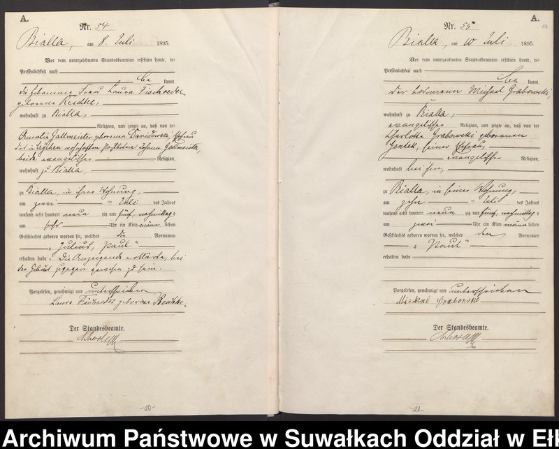 image.from.unit.number "[Geburts-Haupt-Register des Königlichen Preussischen Standes-Amtes Bialla Kreis Johannisburg]"