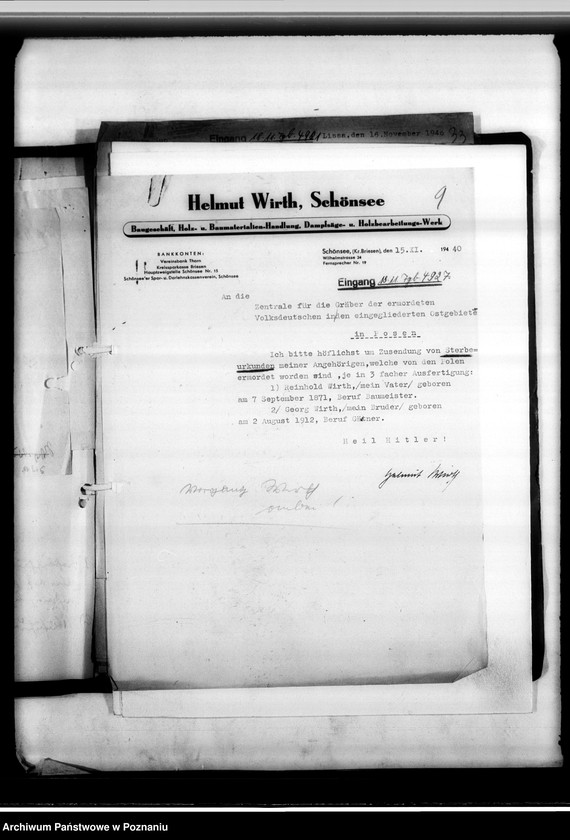 Obraz 13 z jednostki "Im Jahre 1940 beantragte Sterbeurkunden (miejscowych Niemców, którzy zginęli w 1939 roku"