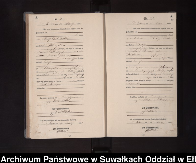 image.from.unit.number "Geburts-Neben-Register des Königlichen Preussischen Standes-Amtes Orlen Kreis Loetzen"