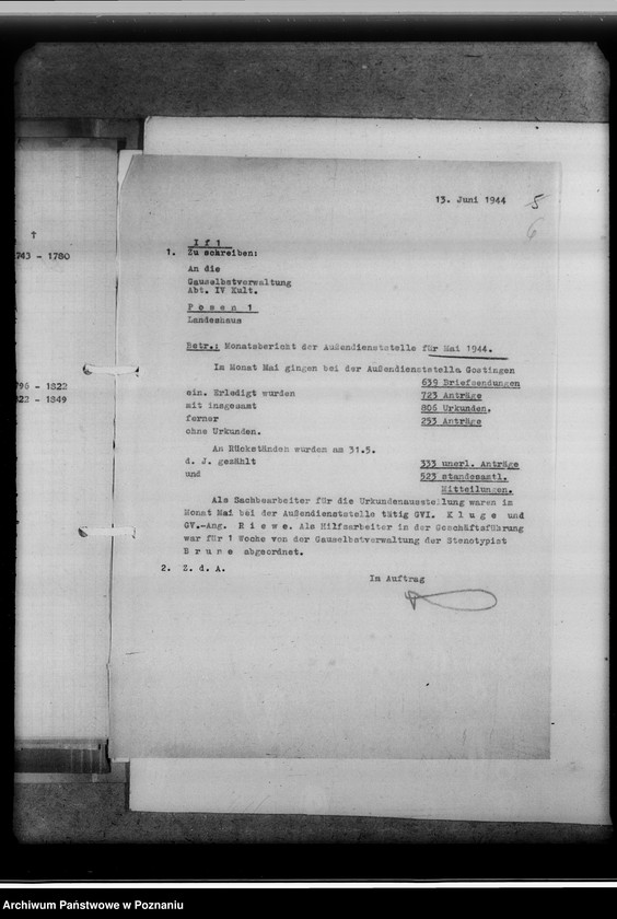 Obraz 11 z jednostki "Monatsberichte. Aussendienststelle Gostingen [Gostyń]"