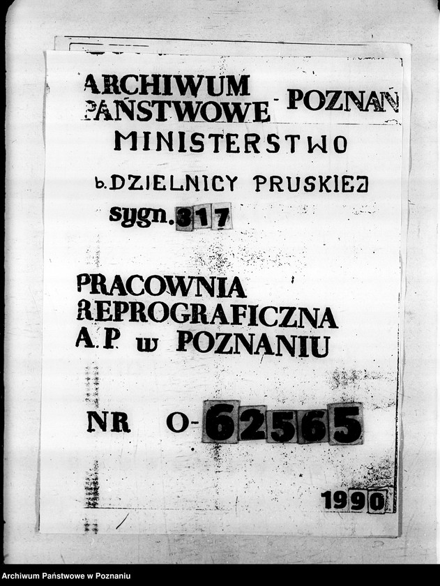 Obraz 1 z jednostki "Sprawy agrarnej reformy Główny Urząd Ziemski w Warszawie Przyszły Okręg Urząd Ziemski w Poznaniu"