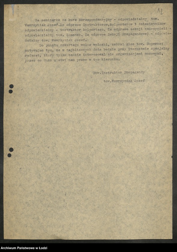 Obraz 13 z jednostki "Sprawozdania [z działalności, protokoły posiedzeń] sekcji propagandy komitetów powiatowych i komitetów miejskich"