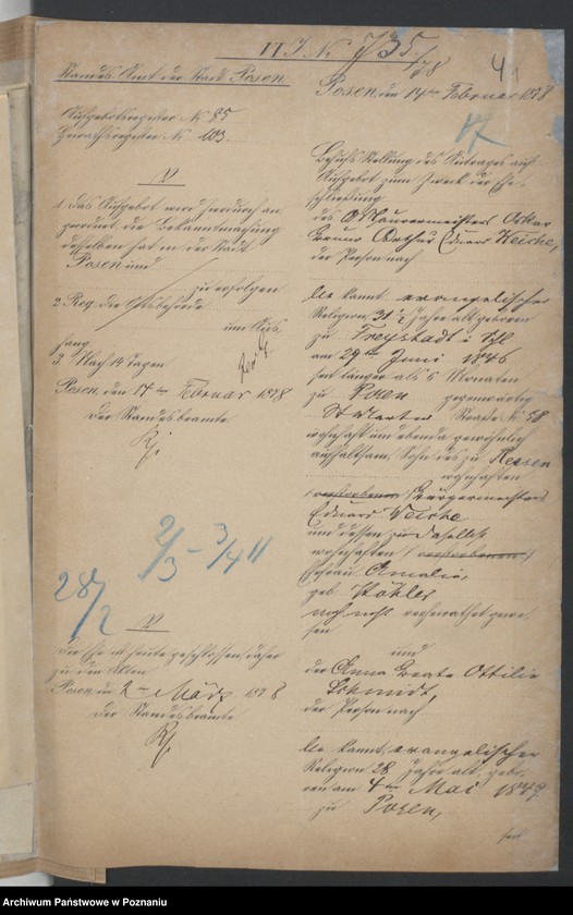 Obraz 6 z jednostki "Die von den Verlobten beigebrachten Urkunden zur Eheschliessung pro 1878"