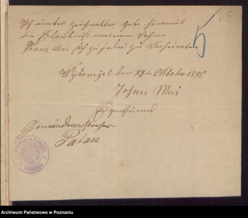 Obraz 8 z jednostki "Die von den Verlobten beigebrachten Urkunden zur Eheschliessung pro 1895"