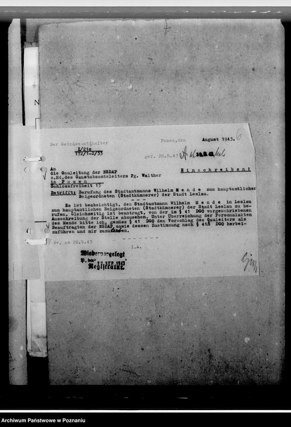 Obraz 10 z jednostki "Mende, Wilhelm - Beigeordneterin Leslau (Włocławek)"