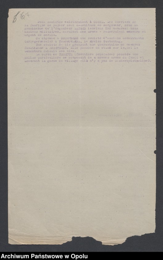 Obraz 9 z jednostki "Tableau des forces de Police, Einwohnerwehr SP, Tendances Militaires /1. Tablica przedstawiająca stan sił policji niemieckiej " Sicherheitspolizei" 2. Wiadomości o radach robotniczych i żołnierskich, 3. Wiadomości o organizacji niemieckiej "Einwohnerwehr" 4. Wiadomości o organizacji "Sicherheitspolizei". 5. Wiadomości o różnych organizacjach niemieckich paramilitarnych/"