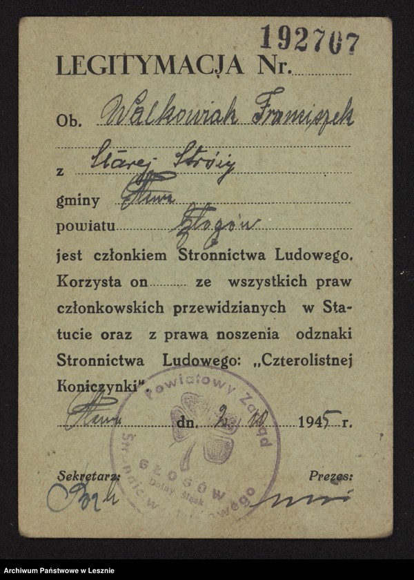 Obraz z jednostki "Dokumentacja związana z życiem i działalnością Franciszka Walkowiaka"